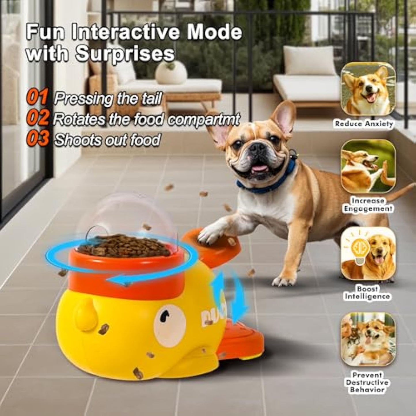 Dog Interactive Treat Dispenser Toy, Food Puzzle Slow Feeder, 2-in-1 Durable Cute Duck Shaped Design for Small Medium Dogs and Cats, Shaped Design for Small Medium Dogs and Cats, Interactive IQ Training Reduces Bloating