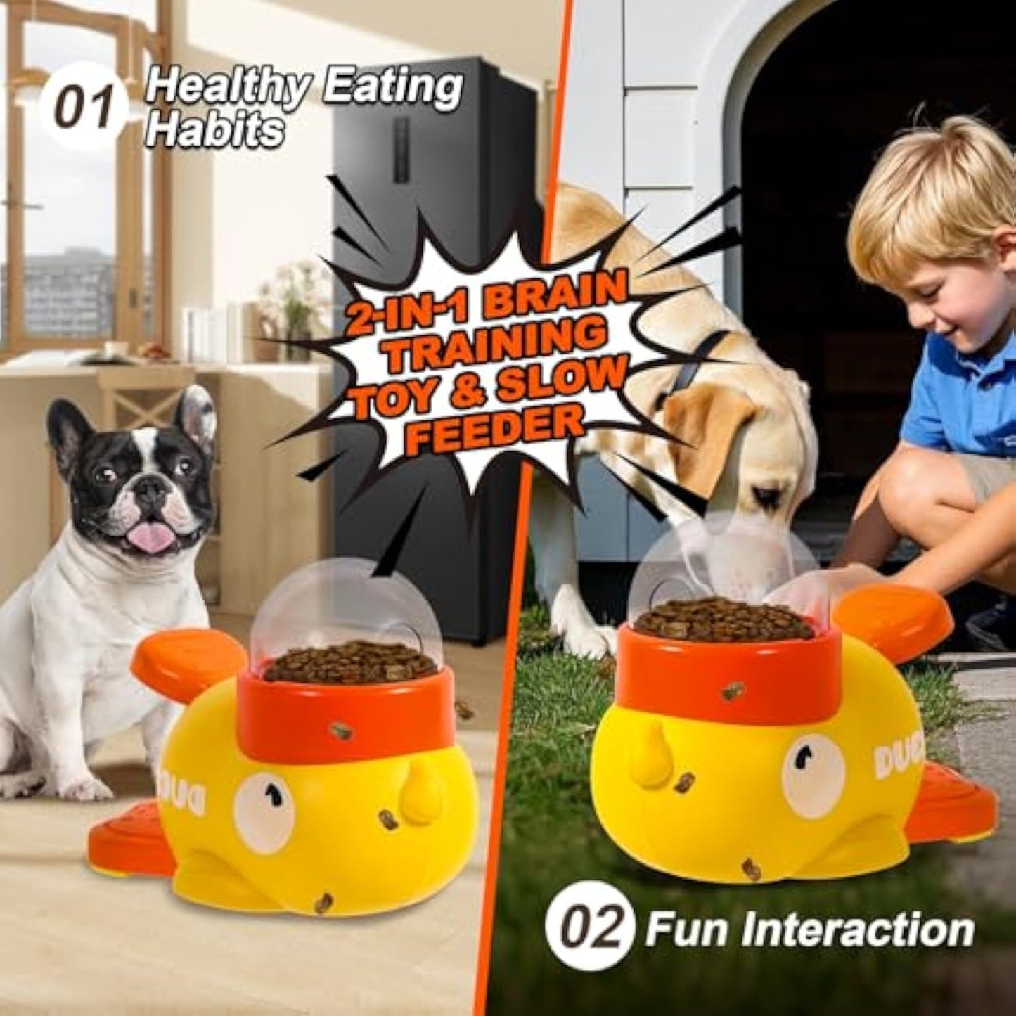 Dog Interactive Treat Dispenser Toy, Food Puzzle Slow Feeder, 2-in-1 Durable Cute Duck Shaped Design for Small Medium Dogs and Cats, Shaped Design for Small Medium Dogs and Cats, Interactive IQ Training Reduces Bloating
