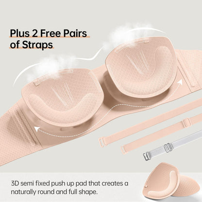 💞Womens Strapless Bras Push Up Bandeau Bra Non Slip Wireless Supportive Padded Bras Seamless Comfortable Tube Jelly Bra