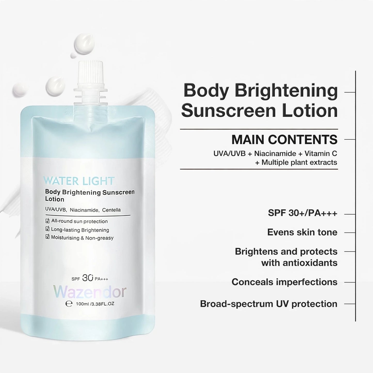 Niacinamide + Vitamin C Water-Light Glow Sunscreen ☀️🌿 (Protects Against UV Rays While Enhancing Your Natural Glow) 💧 No White Cast • Non-Greasy • Lightweight Comfort All Day✨